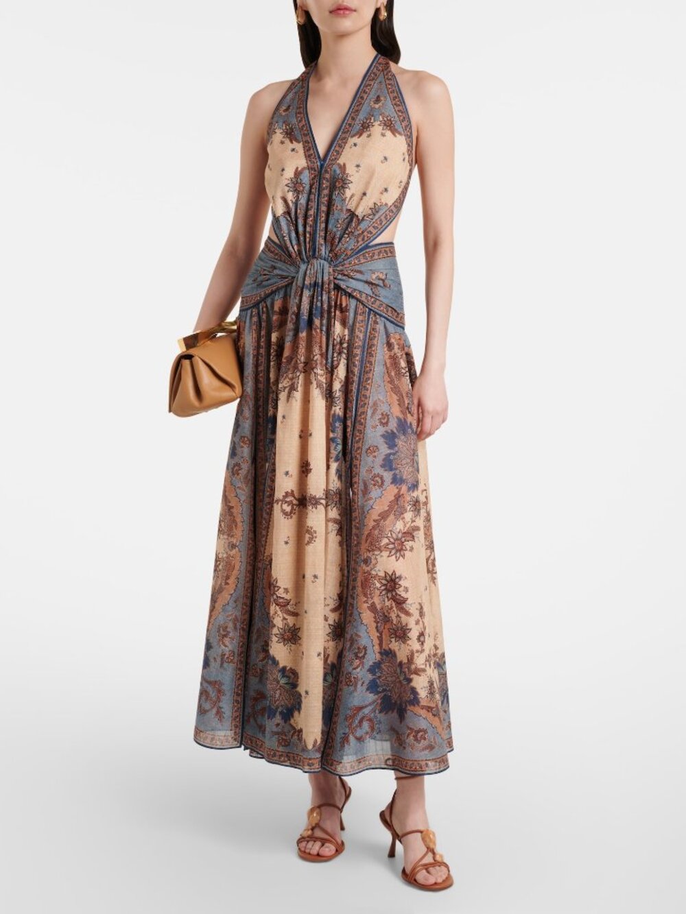 Zimmermann Ascension Paisley Floral Halter Neck Maxi Dress In Blue Cream AU0 US4